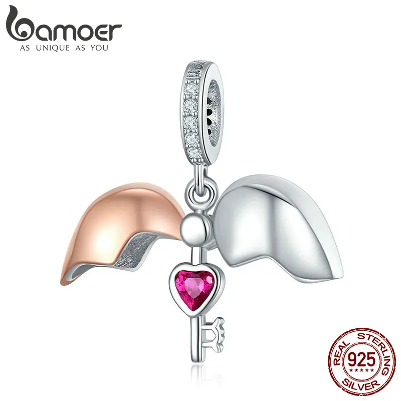 

BAMOER Hot Sale 925 Sterling Silver Key Of Heart Open & Close Pendant Charms fit Women Bracelets & Necklace DIY Jewelry SCC844