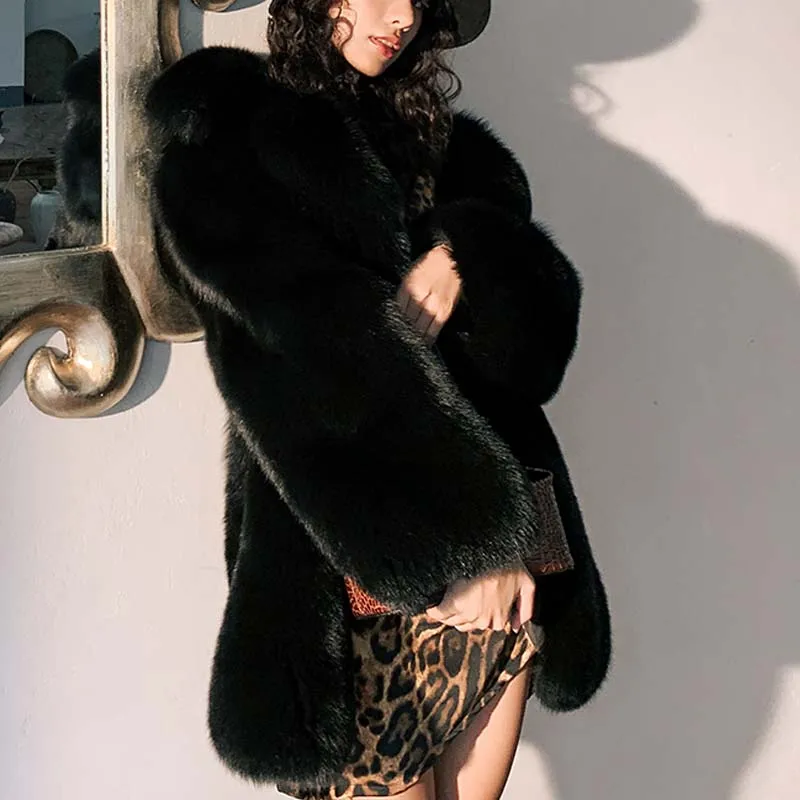BFFUR Women Real Fur Coat Women Fashion Full Pelt Thick Fox Fur Big Suit Collar Ins Ladies Overcoat 2022 New Winter Luxurious