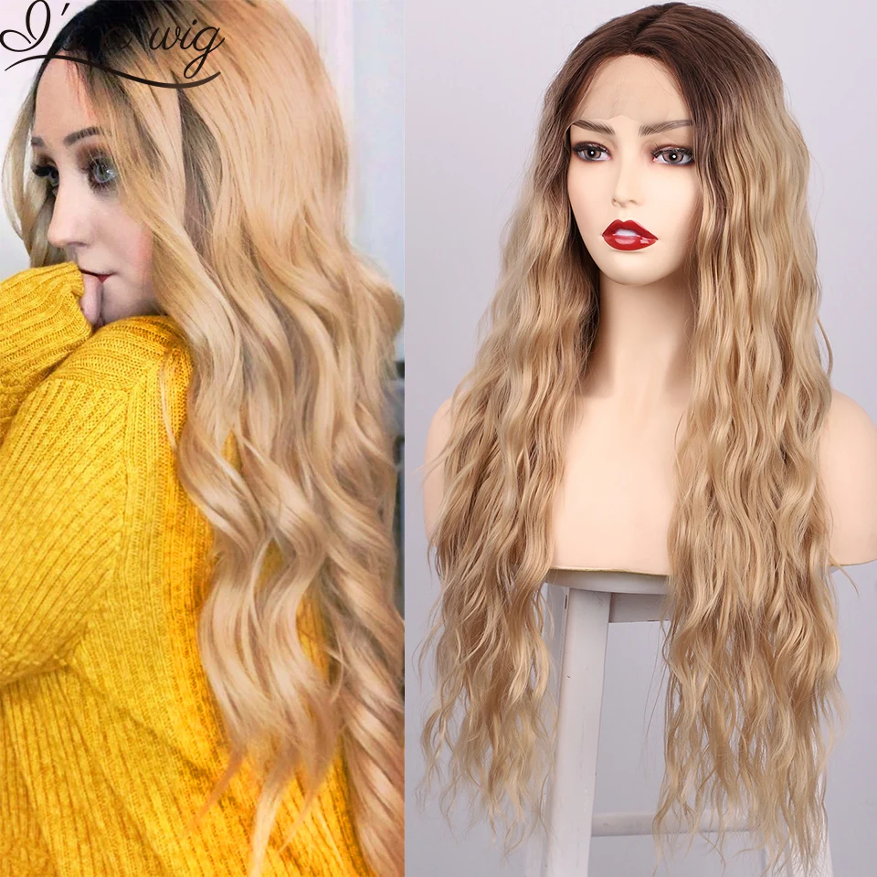 

I's a wig Blonde Lace Front Synthetic Wigs Ombre Long Wavy Lace Wigs for Women Heat Resistant Middle Part Natural Wig