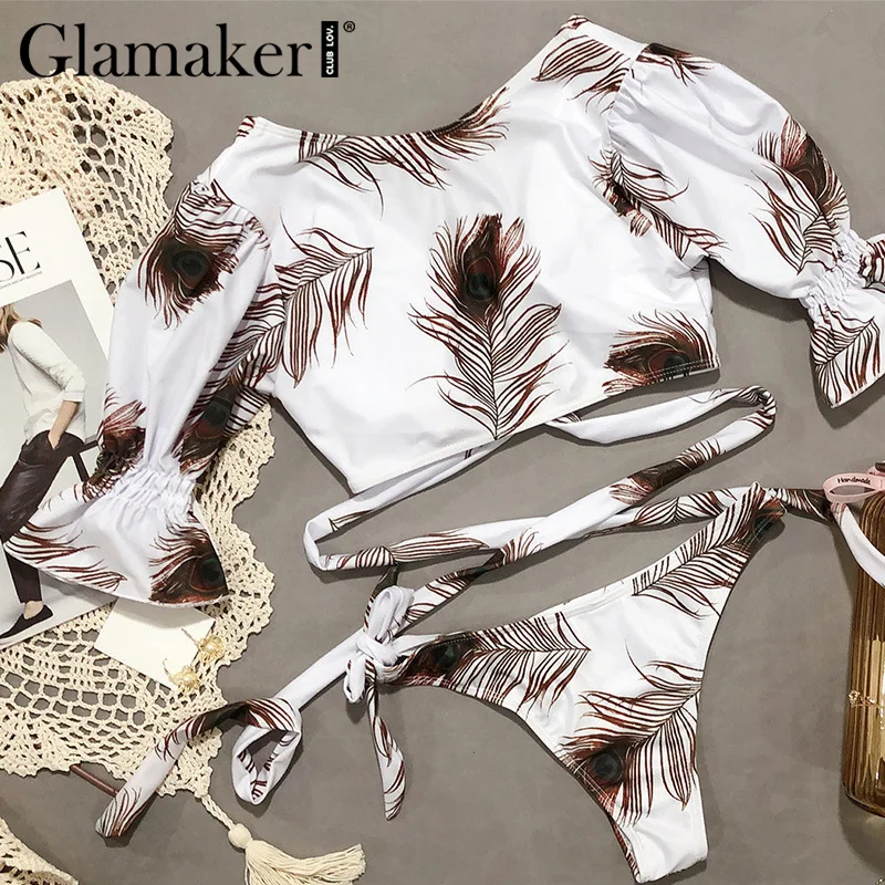 Женский Открытый купальник Glamaker желтый с коротким рукавом бикини высокой талией