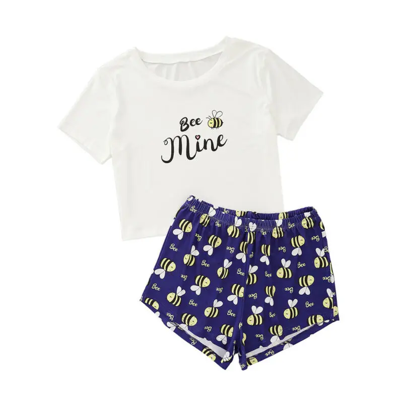 

Для женщин, с рисунком, одежда с коротким рукавом, Женская Повседневная футболка + шорты, комплект домашней одежды