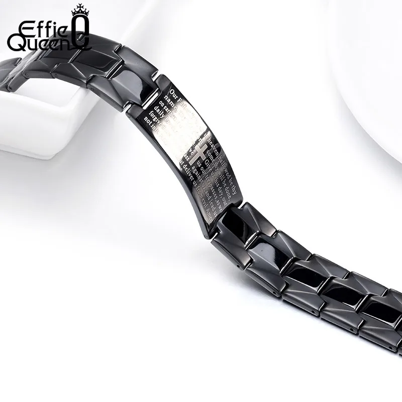 Браслет из нержавеющей стали Effie Quee с узором в виде креста черного цвета надпись