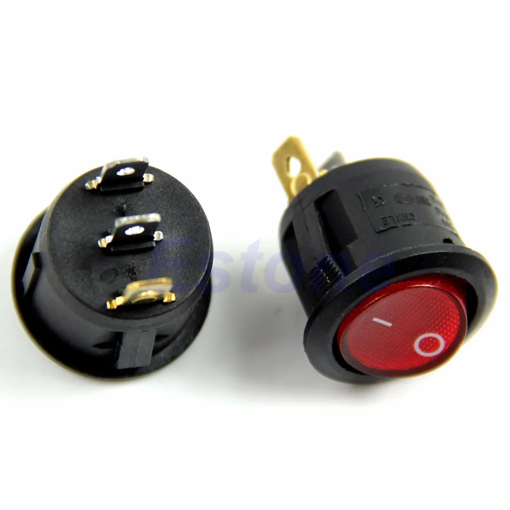 Переключатель переменного тока 6A/250V Красный светильник ВКЛ ВЫКЛ SPST круглую