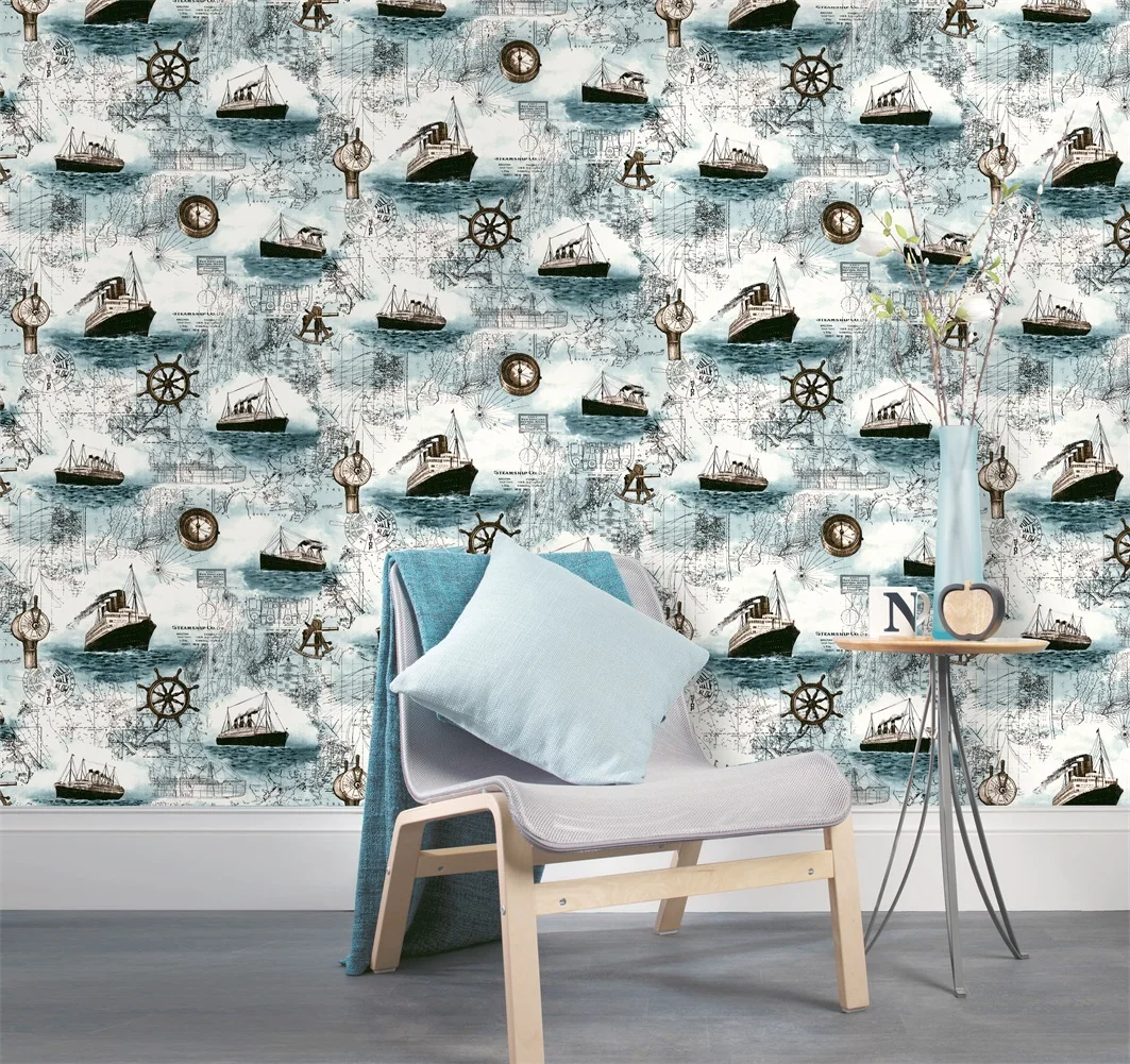 

Self-adhesive wallpaper Mediterranean sailboat children waterproof wallpaper student dormitory desk cabinet sticker bedroom