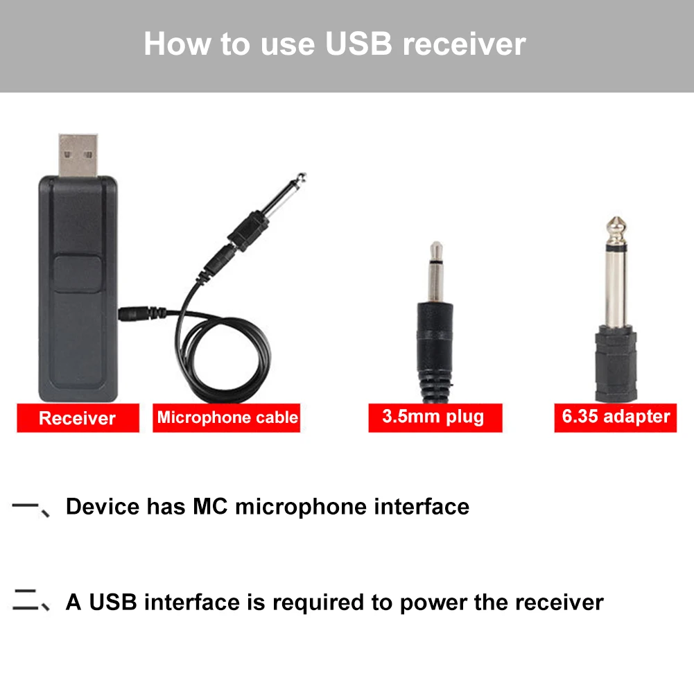 

UHF 3.5mm 6.35mm Handheld Wireless Microphone Karaoke Mic with USB Receiver