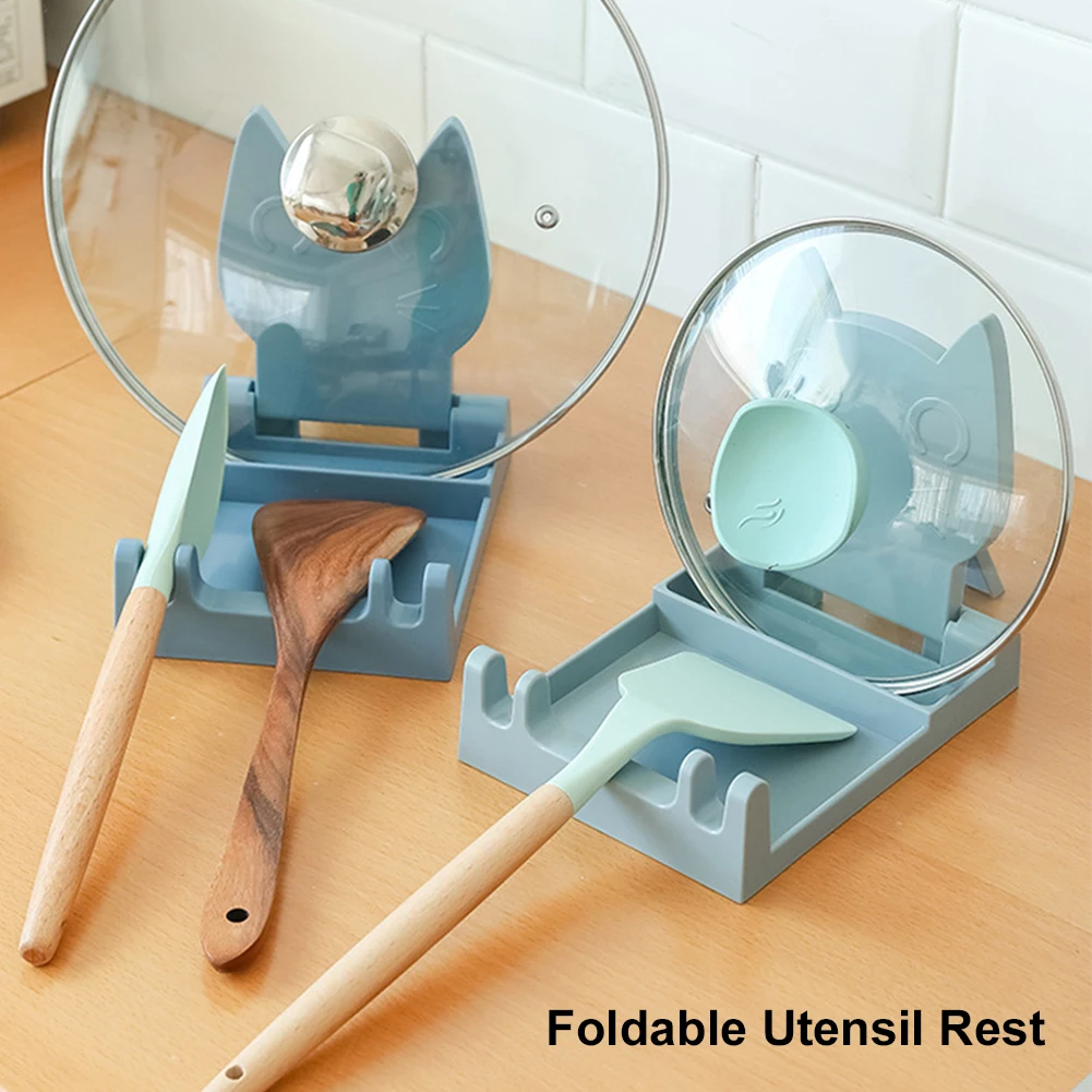 

Spoon Holder Kitchen Rack Rest Pot Lid Shovel Storage Pan Cover Stand Fork Holders Shelf Organizer and Container Foldable Shelf