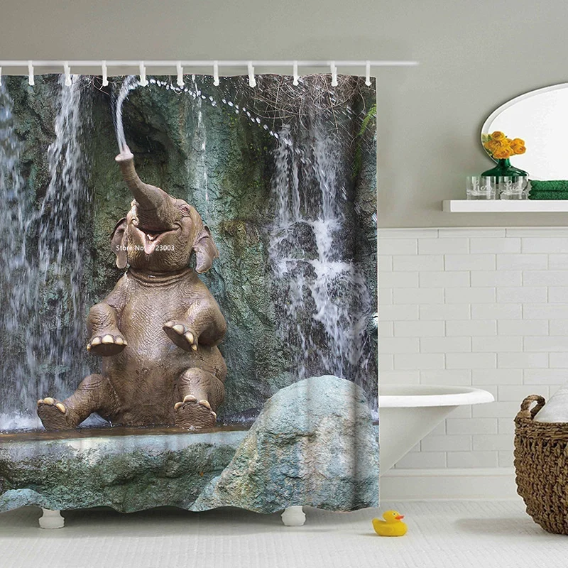 

New Animal Elephant Print Shower Curtain Creative Art Bathroom Decoration Waterproof and Mildew Proof Hook Shower Curtain