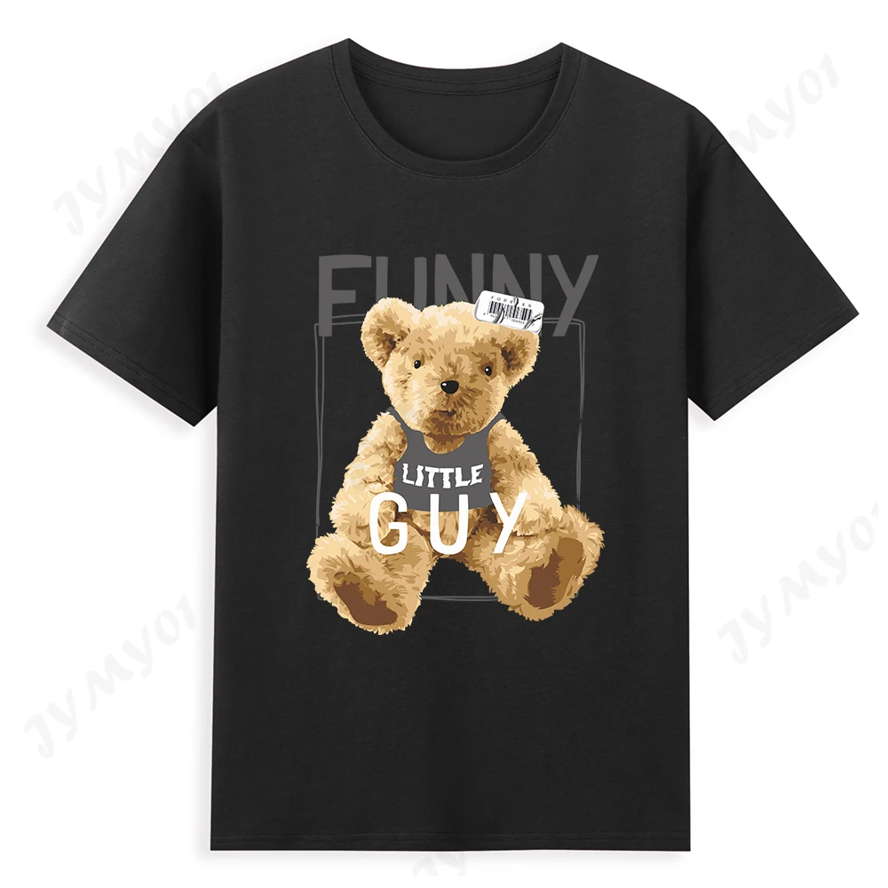 

Black Bear Pattern T-shirt Fashion Men's Clothing High Quality Pure Cotton T-shirt Cute Kawaii Male/Female Teddy Bear T-shirt