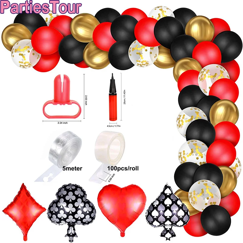 Juego de decoraci&oacute;n para fiesta nocturna de Casino de 68 piezas, incluye globo de aluminio de p&oacute;ker y confeti, globo de l&aacute;tex para fiesta tem&aacute;tica de Casino de Las Vegas-0
