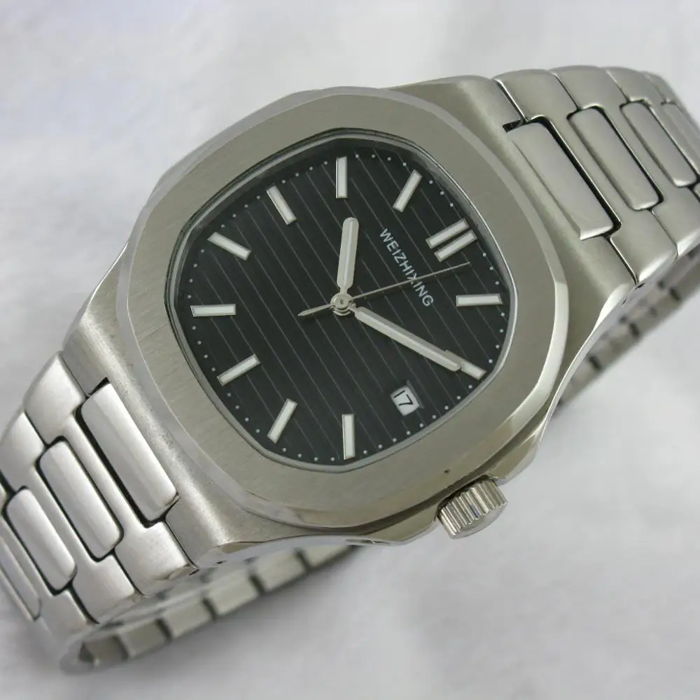 Черные Квадратные автоматические механические светящиеся мужские часы стальной