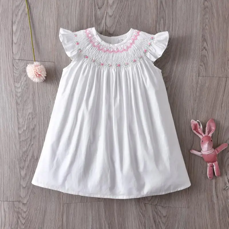 

Girls White Hand Made Smocked Dresses Kids Spanish Boutique Smocking Dress Baby Baptism Embroidery Long Frocks New In stock