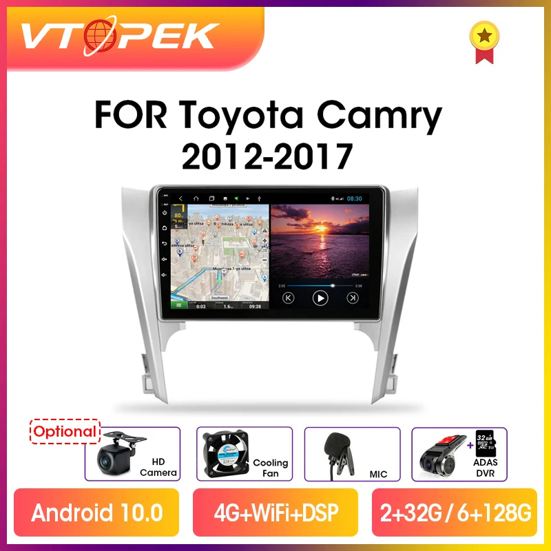 Vtopek 4G + WiFi 2din Android 10 0 автомобильное радио для Toyota Camry 8 50 55 2012 2017 автомобильные