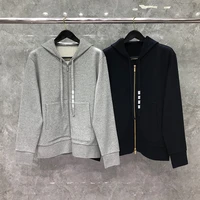 tb thom sweatshirt autunm winter hoodies fashion brand coats classic compact double knit cotton zip up 4 bar drawcord hoodie