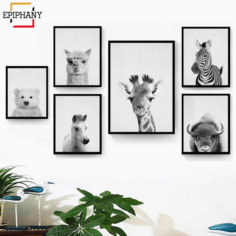 Черно белая ВИНТАЖНАЯ фотография животные скандинавские плакаты и принты