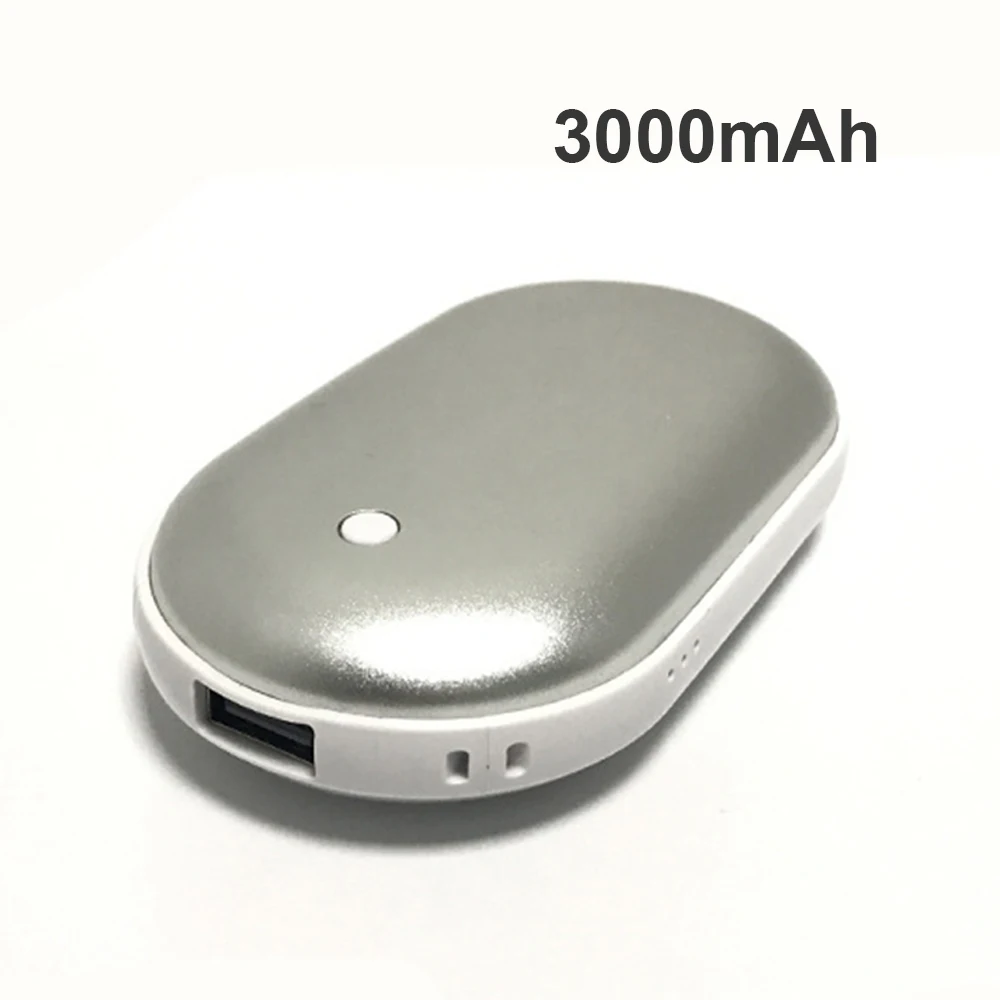 silver-3000mAh 2 в 1 портативный USB Перезаряжаемый электрический грелка для рук карманный внешний аккумулятор зимний двусторонний нагревательный внешний аккумулятор для подарка на год - Цвет: silver-3000mAh