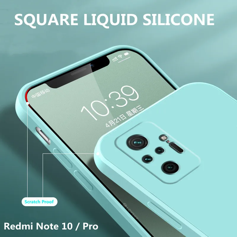 Square Liquid Silicone Case For Xiaomi RedMi Note 10 4G RedMi Note 10 Pro RedMi Note 9 Pro Mi 11 Lite Mi 11 Pro Slim Soft Cover
