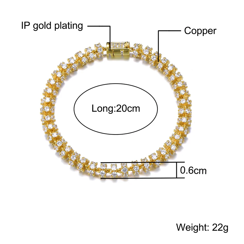 Hip Hop 6MM Set Bling AAA CZ Cubic Zirconia Iced Out Round Link Chain Necklace Bracelet For Men Women Rapper Jewelry 18''-24''