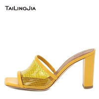 yellow clear heels womens 2022 high heel mules chunky heel sandals heeled slides slippers ladies square toe transparent shoes