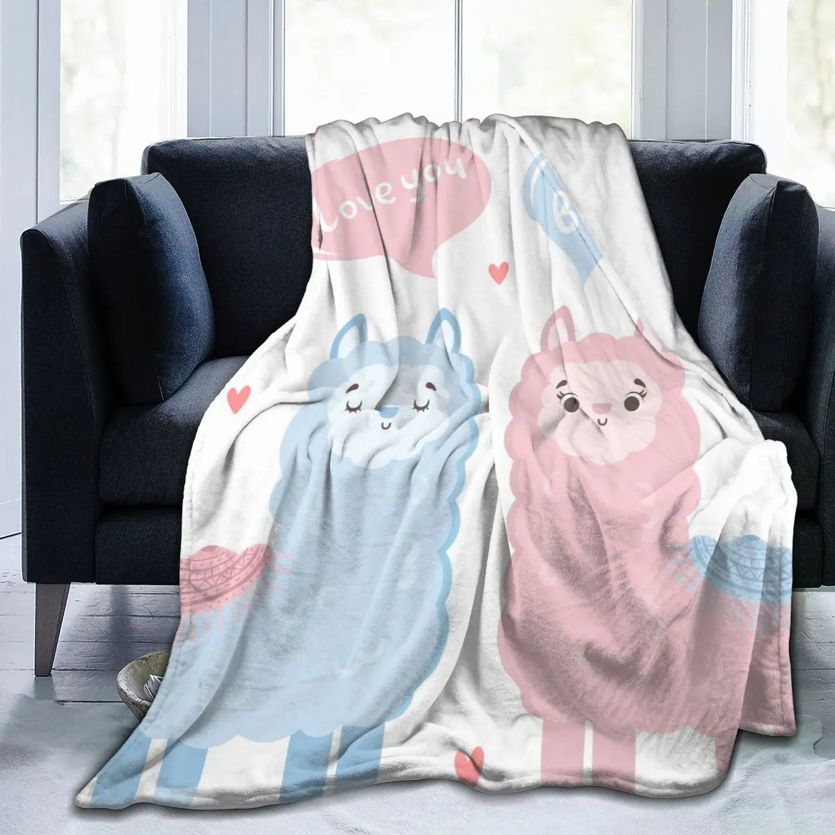 

Soft Warm Fleece Blanket Cute Llamas Print Winter Sofa Plaid Throw 3 Size Light Thin Mechanical Wash Flannel Blankets