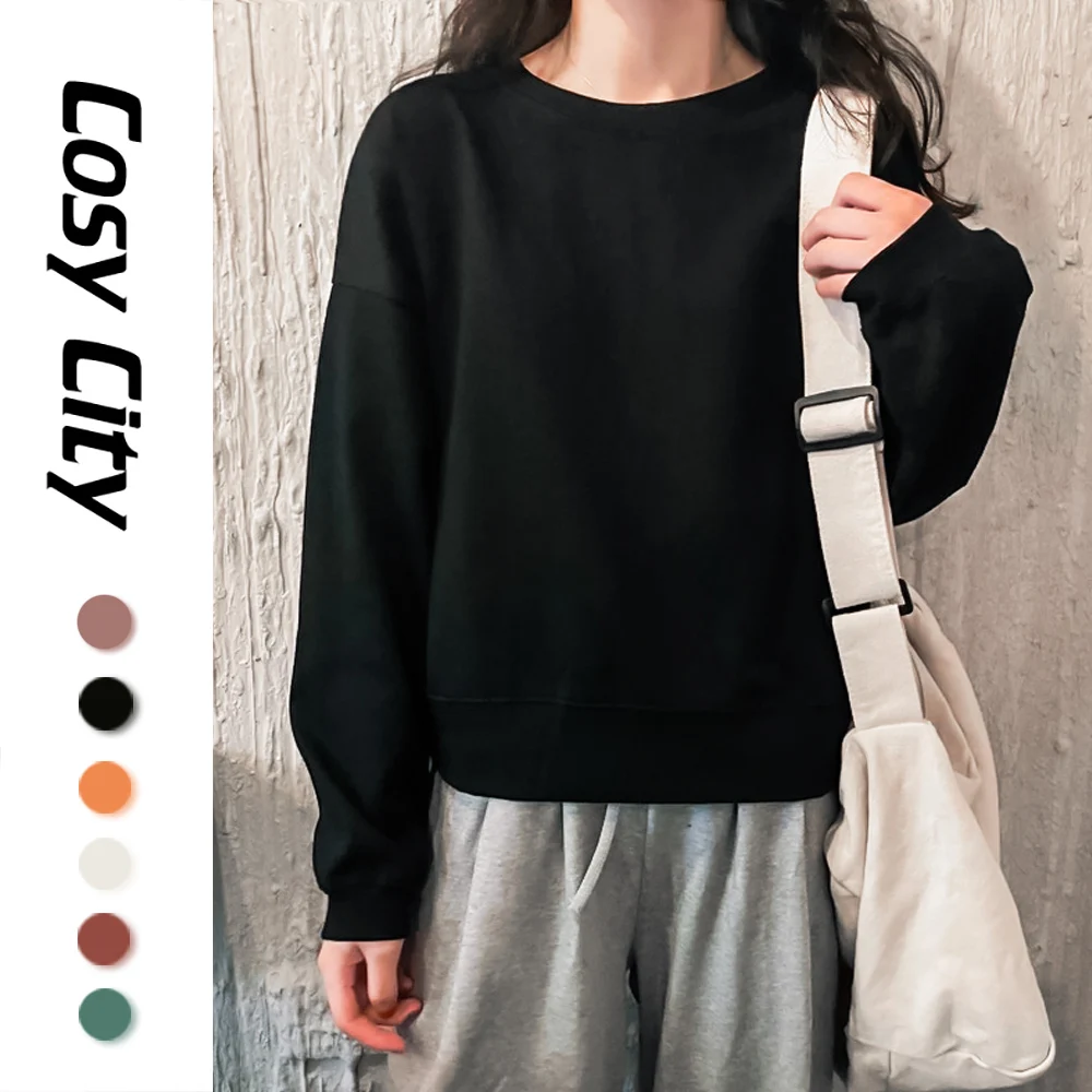 

Basic Solid Hoodies Women Sweatshirt Female Pullovers Sportswear Autumn Korean Fashion Sweater Crewneck Long Sleeve Top