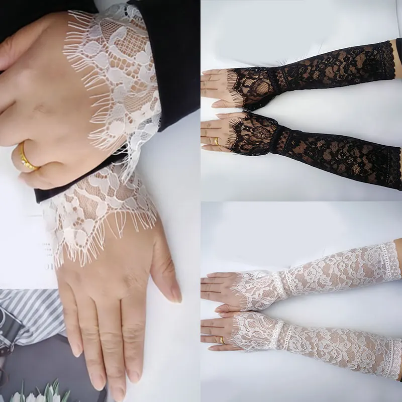 

Summer Women Sexy Lace Gloves Sunscreen Long Lace Fingerless Mittens Covered Scar Elastic Sleeve Ladies Driving Gloves