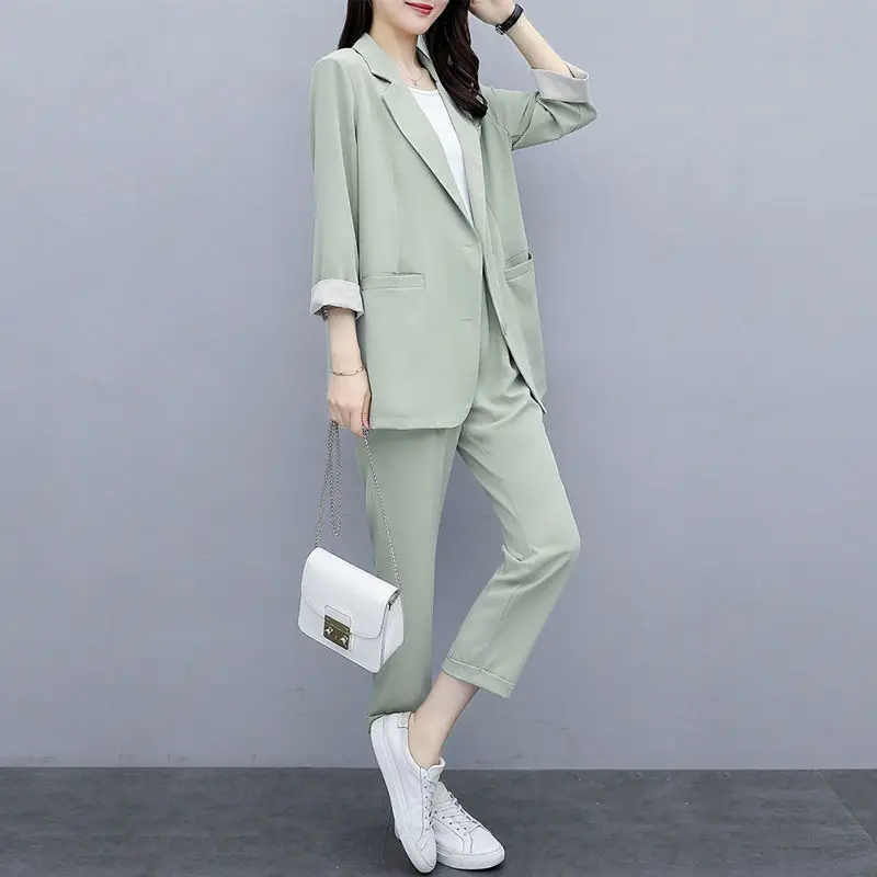 

Two-piece 2021 new small suit jacket large size Korean version of loose slim casual suit suit women