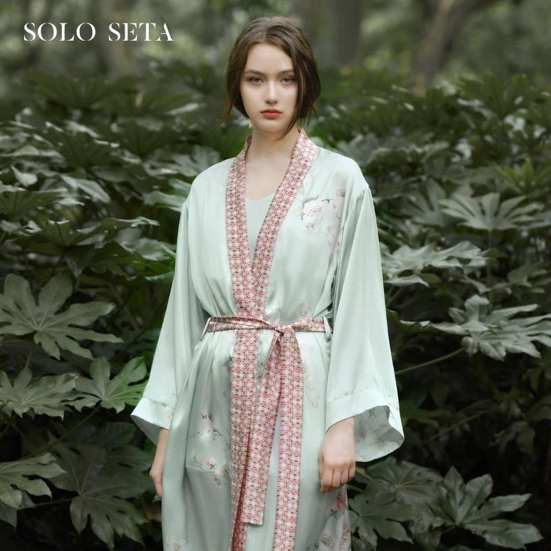 

★Шелковый халат Soloseta, женский халат из 100% шелка тутового шелкопряда длиной 22 м, пижама-Халат средней длины