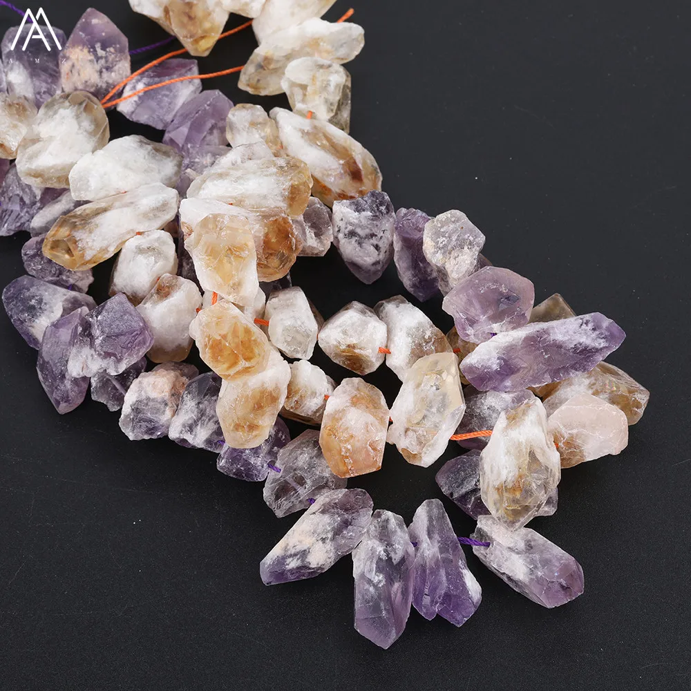 

Approx 32Pcs/strand Natural Citrines Amethysts Quartz Chunky Freeform Point Loose Beads For DIY Necklace Findings SF-84AMBH