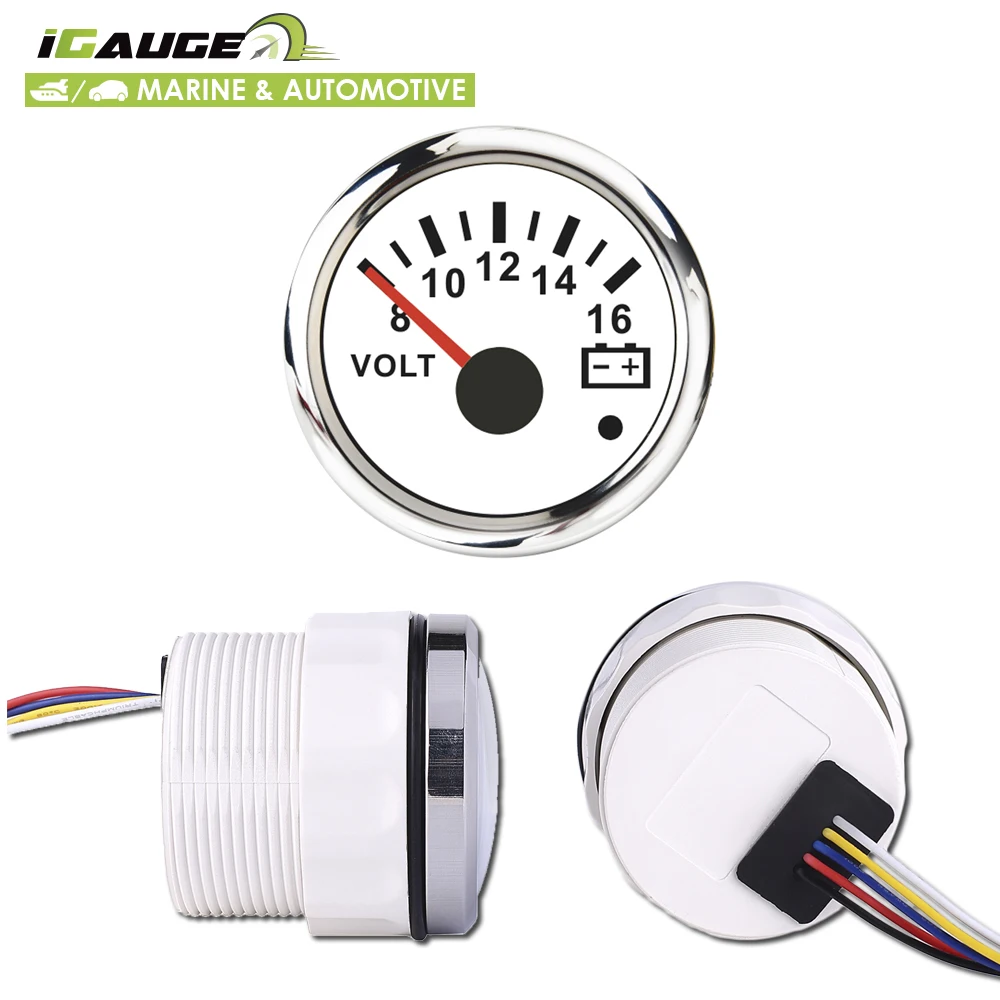 

52mm Electrical Black Face White LED Volt Gauge for Marine