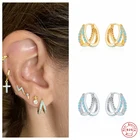 Aide 925 стерлингового серебра проложить бирюзовые серьги-кольца для женщин, голубые фианиты, двойной круг серьги вечерние ювелирные украшения