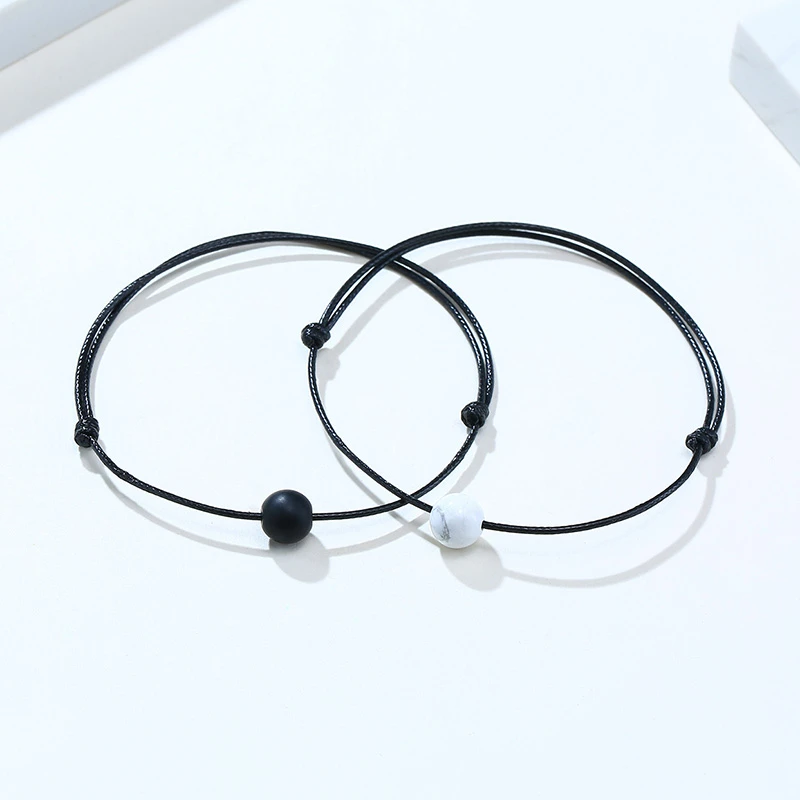 

Distance Bracelets Couples Relationship Stone Bead String Braiding Wrist band Friendship His Hers King Queen