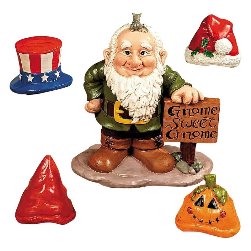 

Christmas Resin Dwarf Statue with Replaceable Hats Miniature Gnomes Figurines Fairy Garden Halloween Landscape Ornaments N0PA