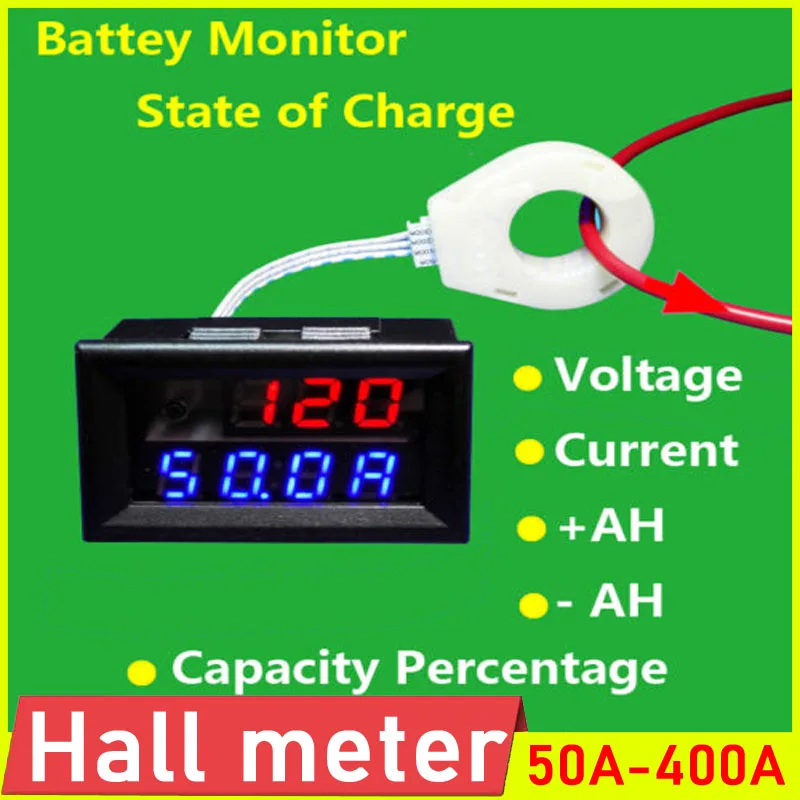 

DYKB Hall Coulomb meter LED Digital DC Voltmeter Ammeter 5V-120V 50A 100A 200A 400A Voltage Current capacity 12V 24V 36V 48V BMS