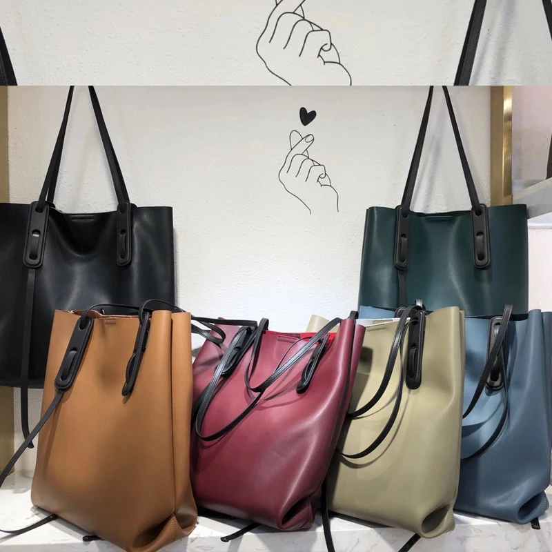 

2020 New Tote bag soft leather hit color net celebrity fashion trendy ladies large capacity versatile single shoulder durable