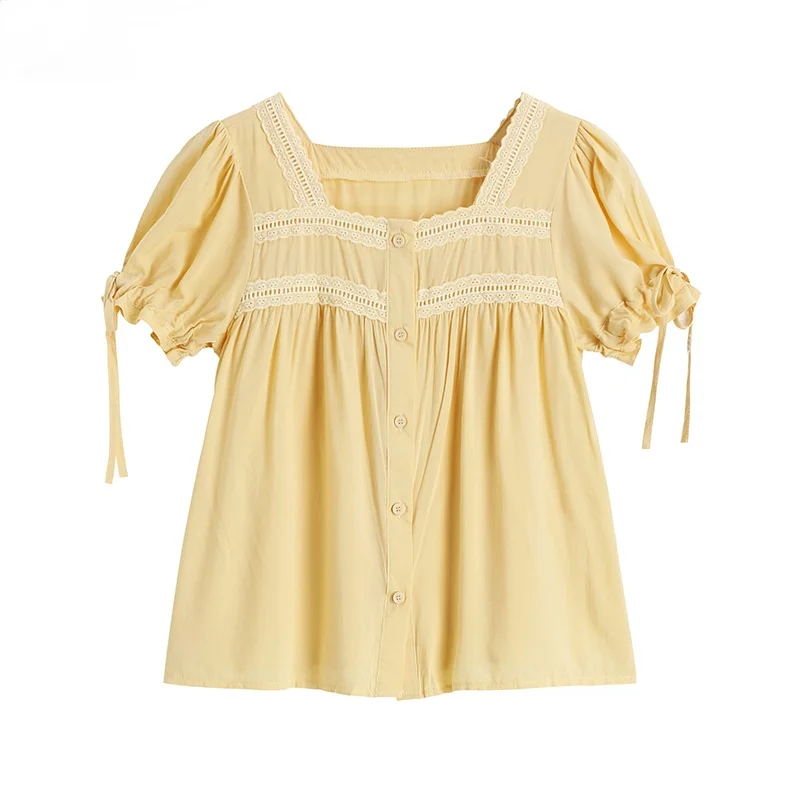 

2021 New Tops Women Vintage Casual Elegant Women Shirts Solid Short Sleeve Korean Style Loose Blouses Sexy Fashion Blusas Summer