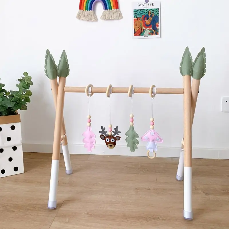

Nordic Wooden Fitness Rack Hanging Pendants Set Toddler Infant Room Decorations Baby Gym Play Toys