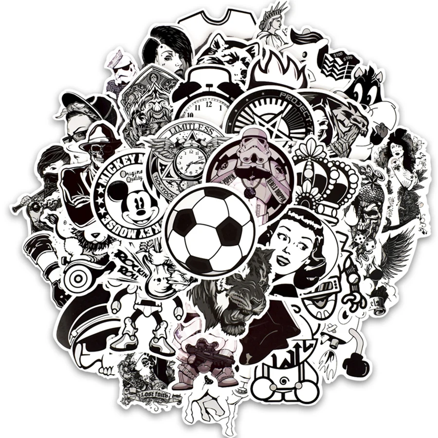 Черно белая наклейка в стиле панк граффити 50 шт. забавные наклейки s для