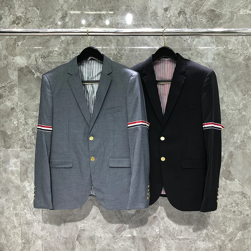 

2022 Fashion TB THOM Brand Formal suit Men striped sleeve British Casual blazer Men's Jacket slim fit Single Breasted Wool Coat