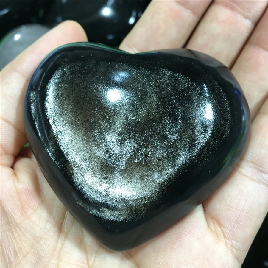 

Natural Silver Obsidian Heart Quartz Stone Healing Moonstone Crystals