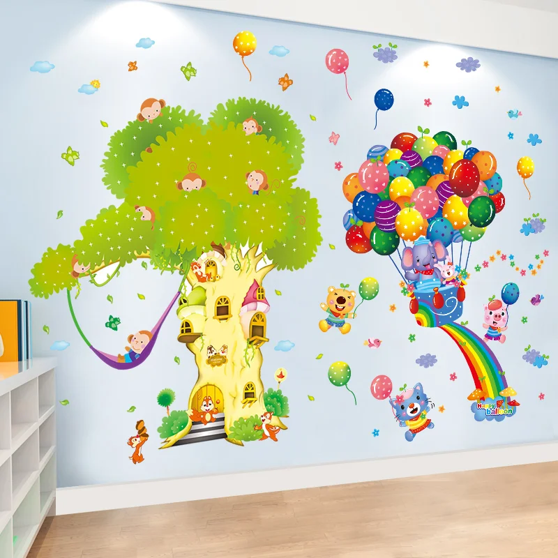 

Hot Air Balloons Wall Stickers DIY Animals Trees Mural Decals for Kids Rooms Baby Bedroom Children Nursery Home Decoration