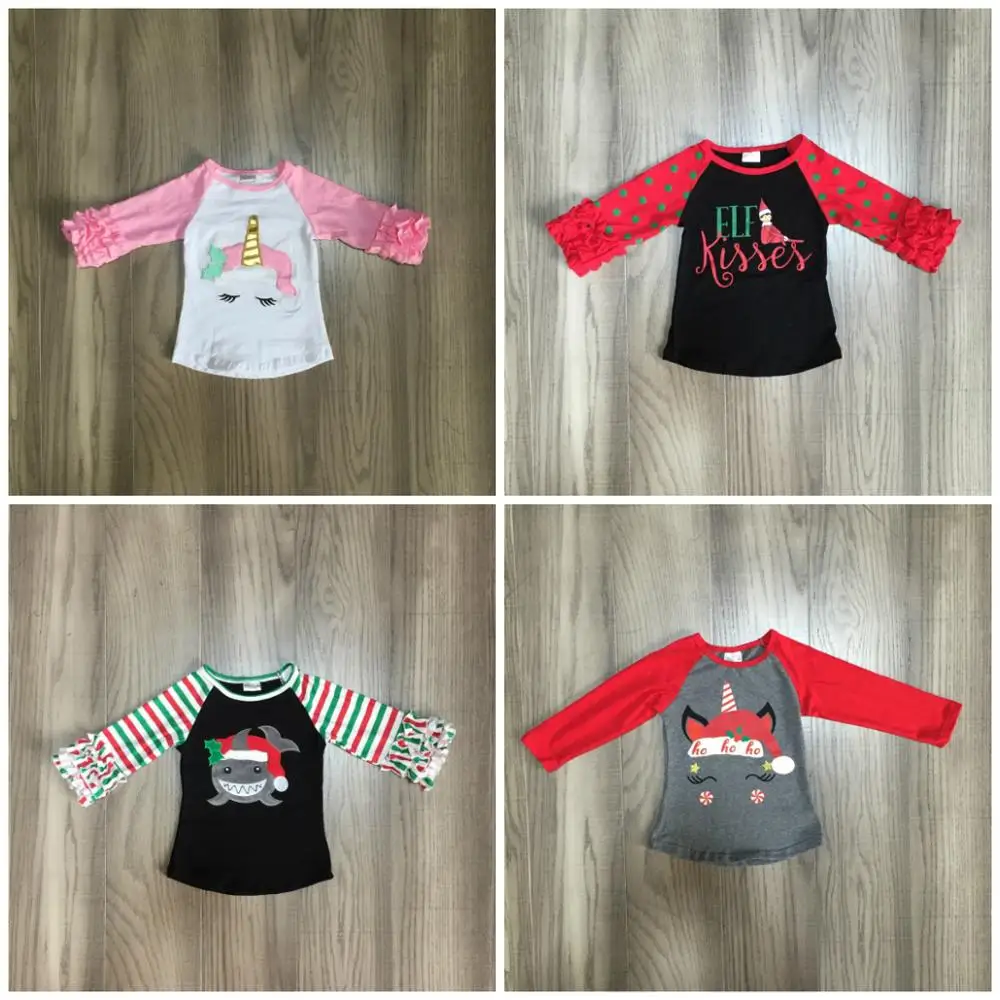Зимние рождественские футболки с маркой бутика для маленьких девочек одежда