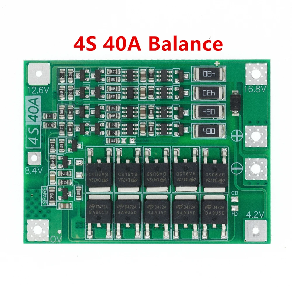 Защитная плата 3S/4S 40A/60A 18650 BMS для зарядки литий ионных батарей двигателя