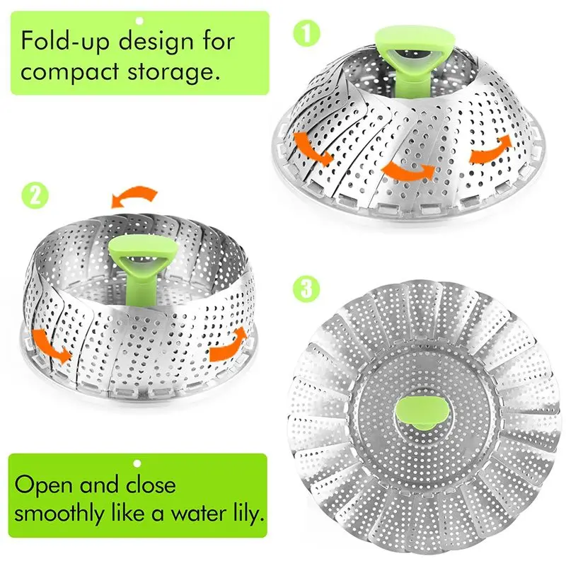Steamer Basket Stainless Steel Vegetable Folding Insert for Veggie Fish Seafood Cooking (the maximum diam | Дом и сад
