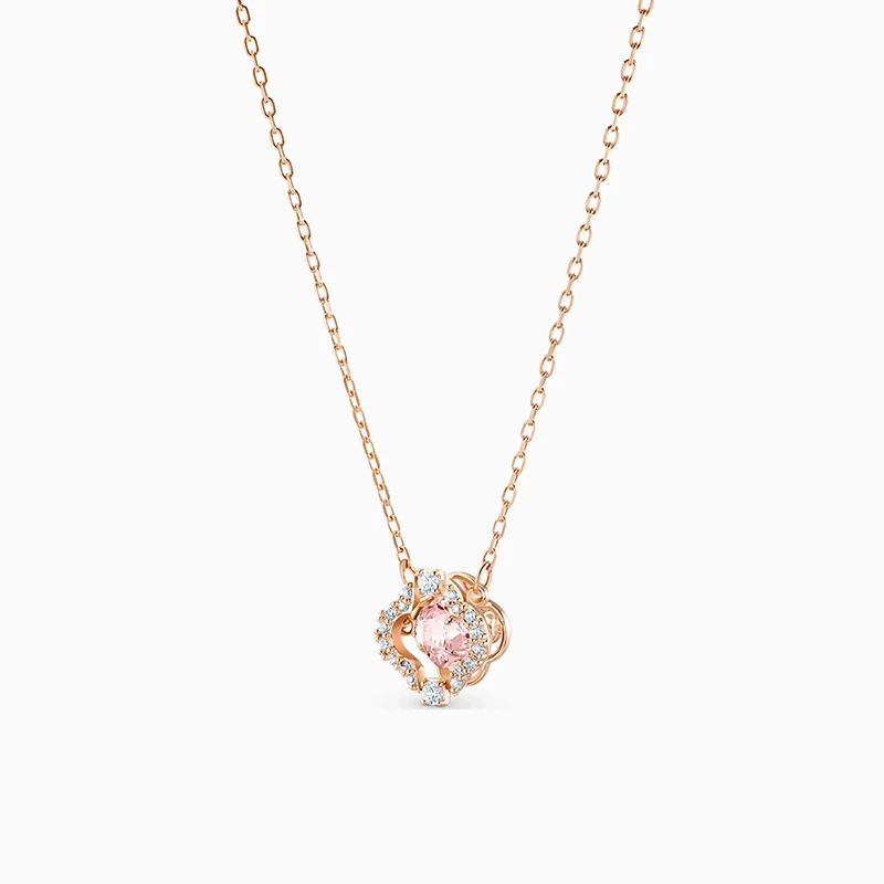 

Fashion Jewelry SWA New SPARKLING DANCE CLOVER Necklace Vibrant Pink Crystal Flower Decoration Women Trend Jewelry Gift