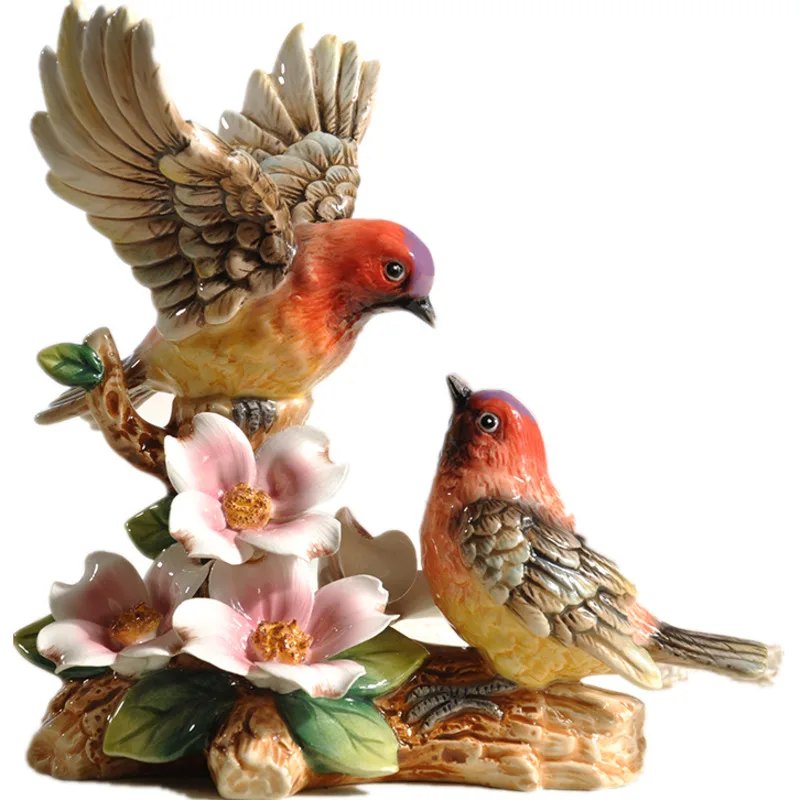 

Пасторальная фарфоровая Пара птиц, фигурка, ручная работа, керамика, для влюбленных, миниатюрный декор, подарок, крафтовое украшение, аксесс...