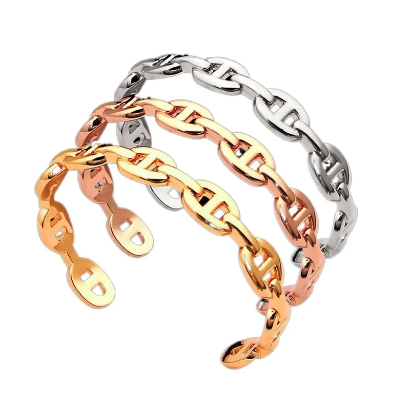 

Hot Sale Fashion Rose Gold Plating Stainless Steel Chain Bangle