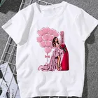Модная женская Повседневная футболка из 100% хлопка с принтом Парижской девушки Love, воздушный шар, шампань, с коротким рукавом, топ свободного кроя большого размера 2021