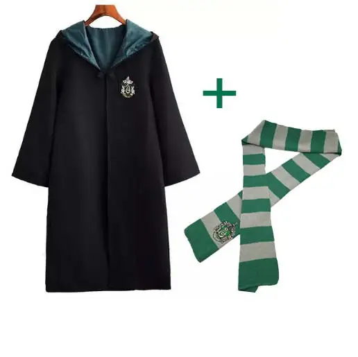Slytherin and Scarf Костюм для косплея костюмы робы Поттера плащ-накидка с галстуком шарф Ravenclaw/Gryffindor/Hufflepuff/Slytherin детский подарок на день рождения - Цвет: Slytherin and Scarf