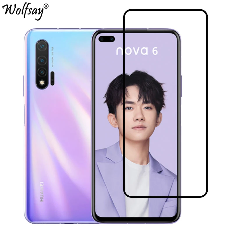 Funda completa de vidrio templado para Huawei Nova 6, Protector de pantalla HD, pegamento completo de vidrio para Huawei Nova 6, vidrio para tel&eacute;fono Nova 6, 6,57 pulgadas-0