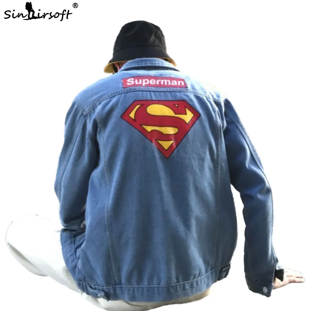 Осенняя модная мужская джинсовая куртка в стиле хип-хоп с надписью и рисунком